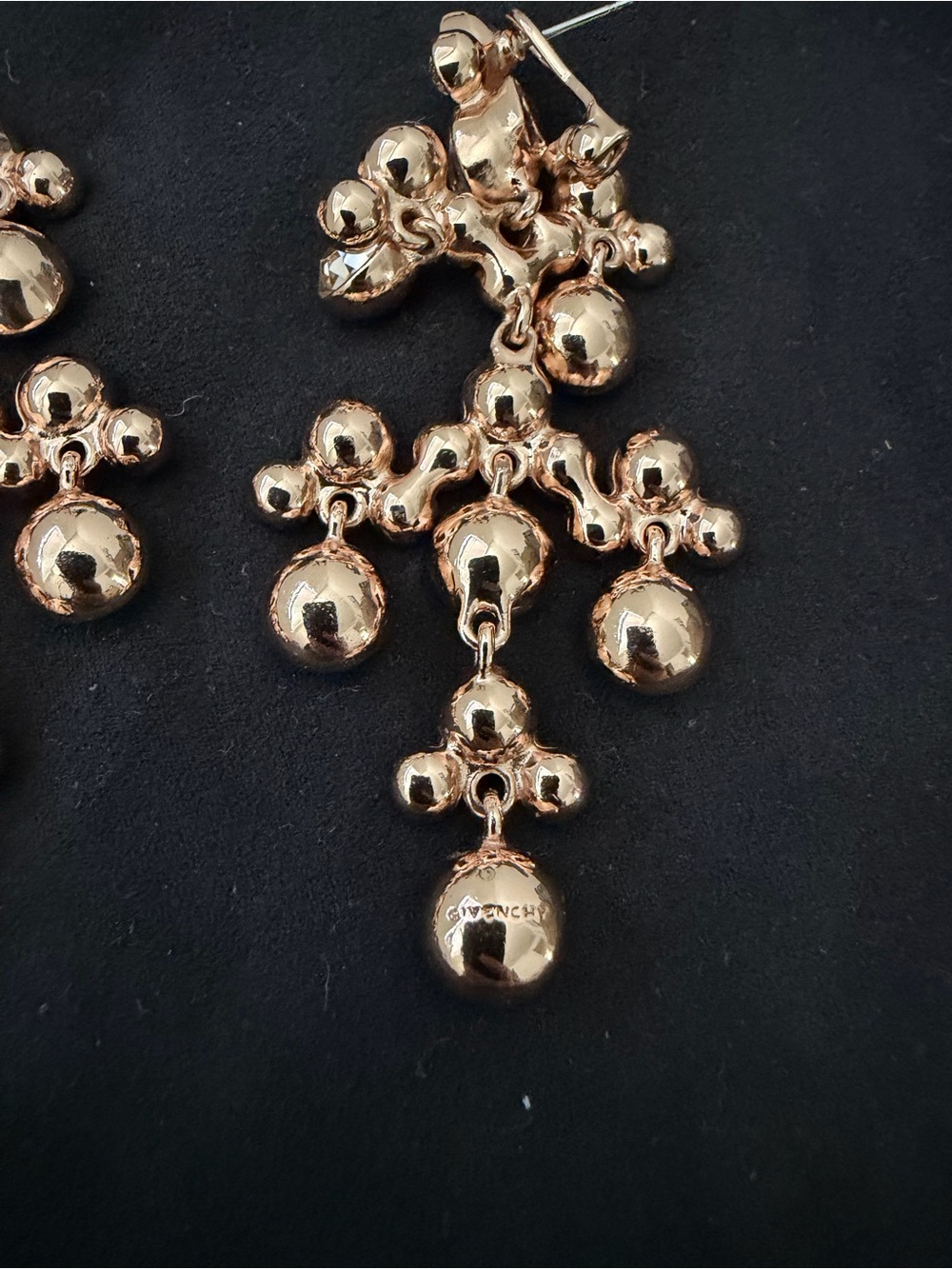 SALE✨Givenchy Rose Goldtone Peach Bezel Crystal Chandelier Statement Earrings - Picture 5 of 11